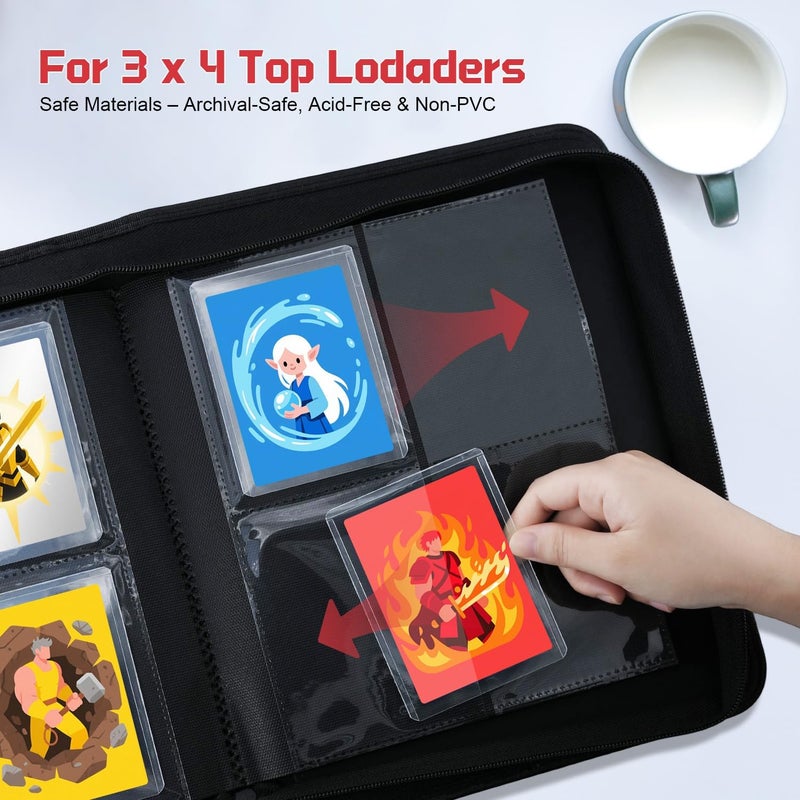WITHYU Toploader Binder 4 Pocket, Trading Card Binder Top Loader PU Leather Album with 128 Pockets, Ringless Card Holder for Sports TCG MTG Collection (Burgundy) - Image 3